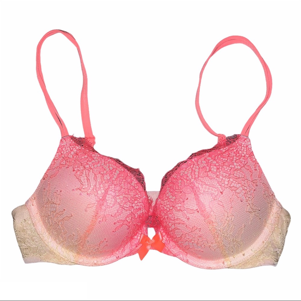 VS Very Sexy Gradient Peachy Pink & Yellow Lace Push Up Bra 32B
